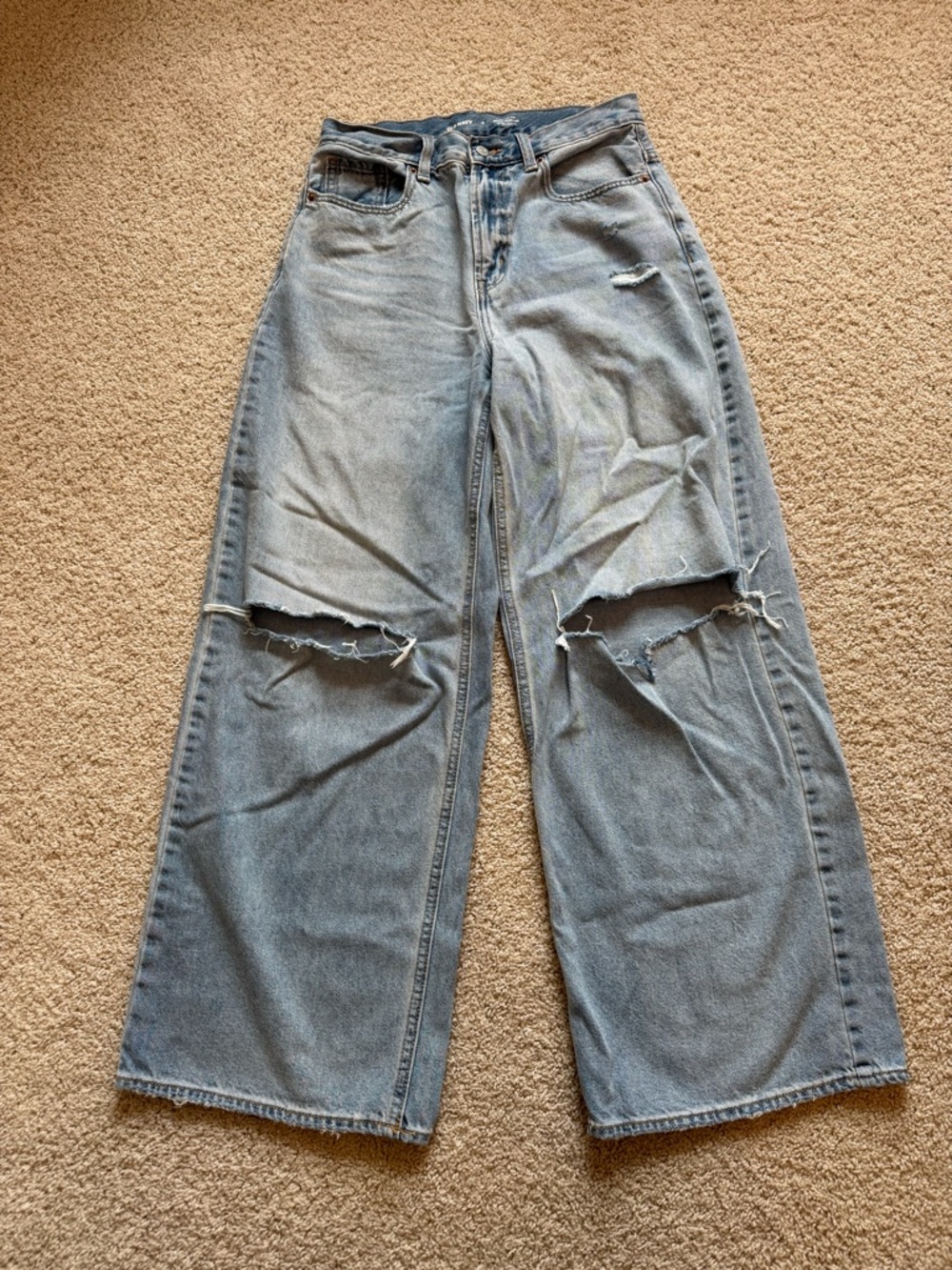 High-Rise Baggy Wide Leg Distressed Jeans